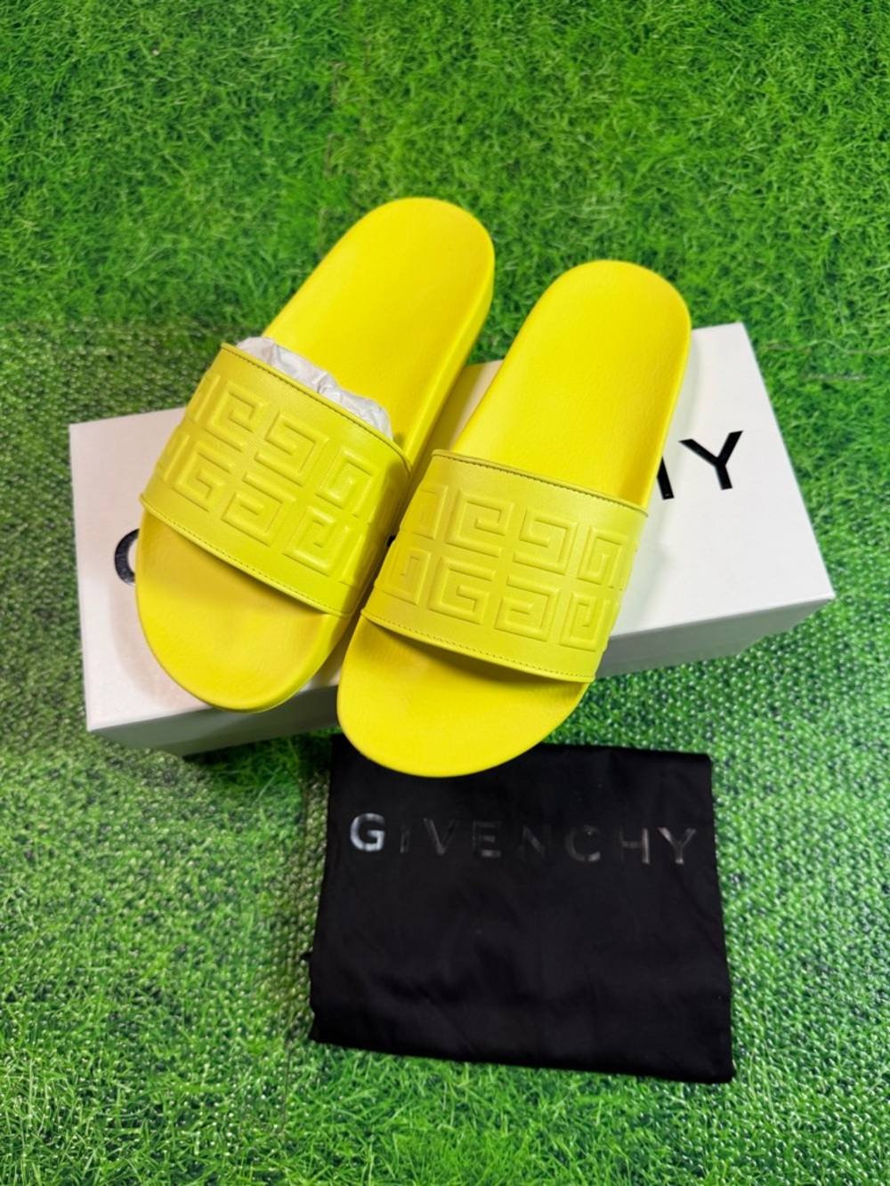 Givenchy Yellow Embossed Logo Slide Sandals size 9 EU 42